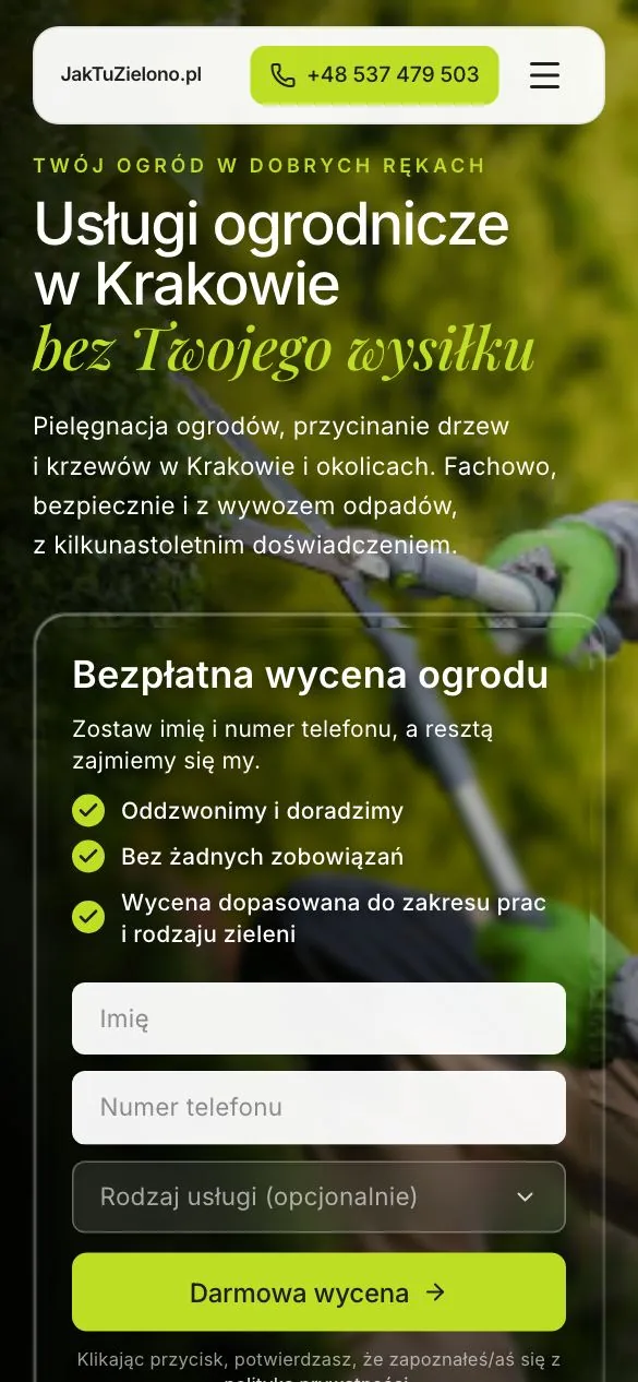 Strona JakTuZielono na telefonie