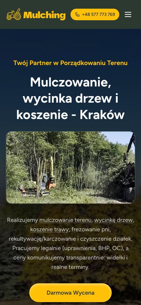 Strona Mulching.pl na telefonie