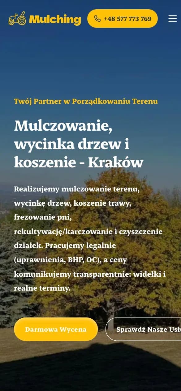 Strona Mulching.pl na telefonie