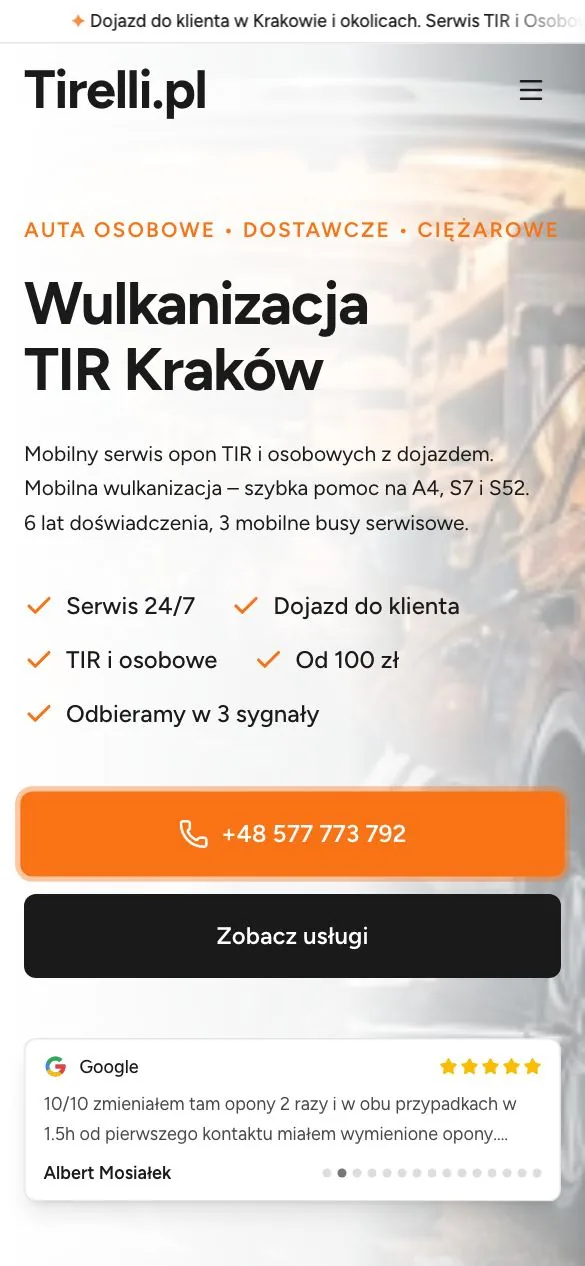 Strona Tirelli na telefonie
