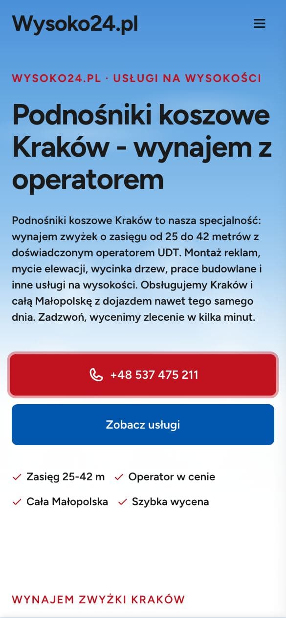 Strona Wysoko24.pl na telefonie