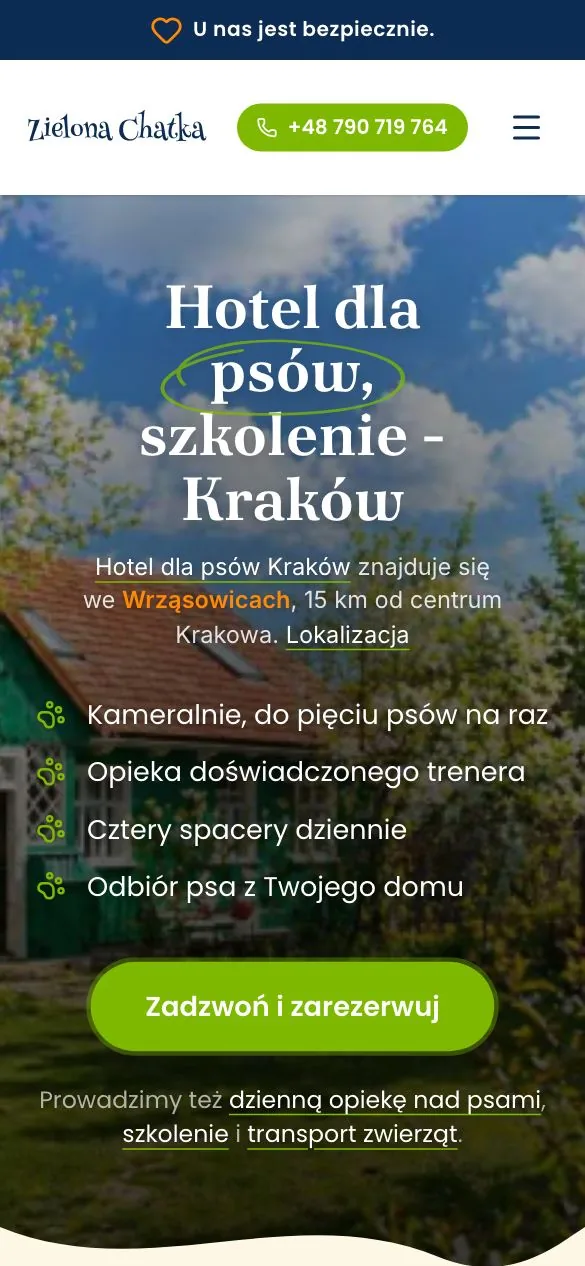 Strona Zielona Chatka na telefonie